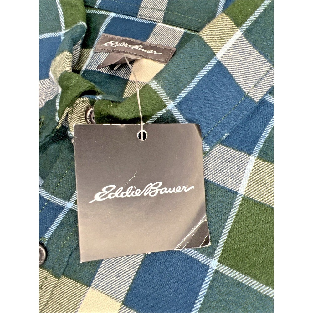 Eddie Bauer Field Flannel Shirt NWT Medium Blue Plaid Gorpcore 100% Cotton - Picture 5 of 11